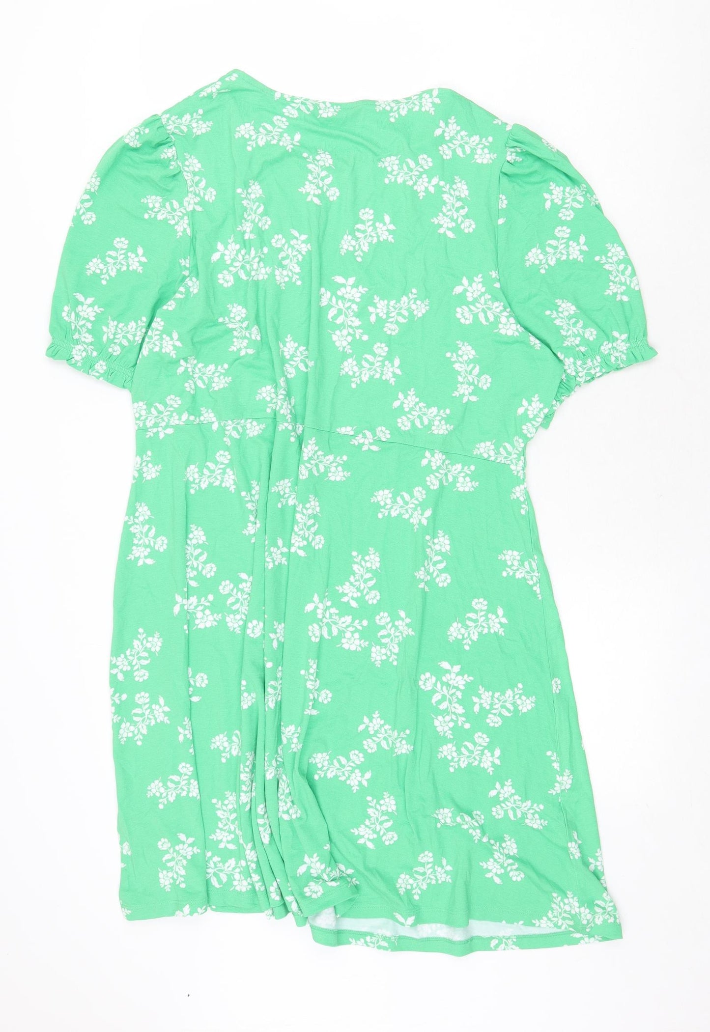 Marks and Spencer Womens Green Floral Viscose A-Line Size 20 Round Neck Pullover