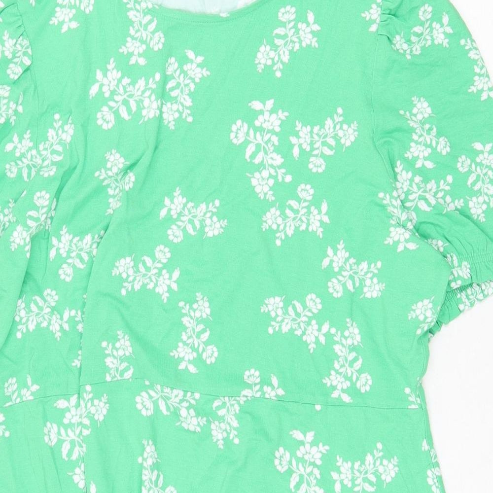 Marks and Spencer Womens Green Floral Viscose A-Line Size 20 Round Neck Pullover