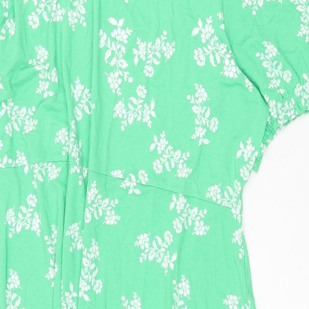 Marks and Spencer Womens Green Floral Viscose A-Line Size 20 Round Neck Pullover