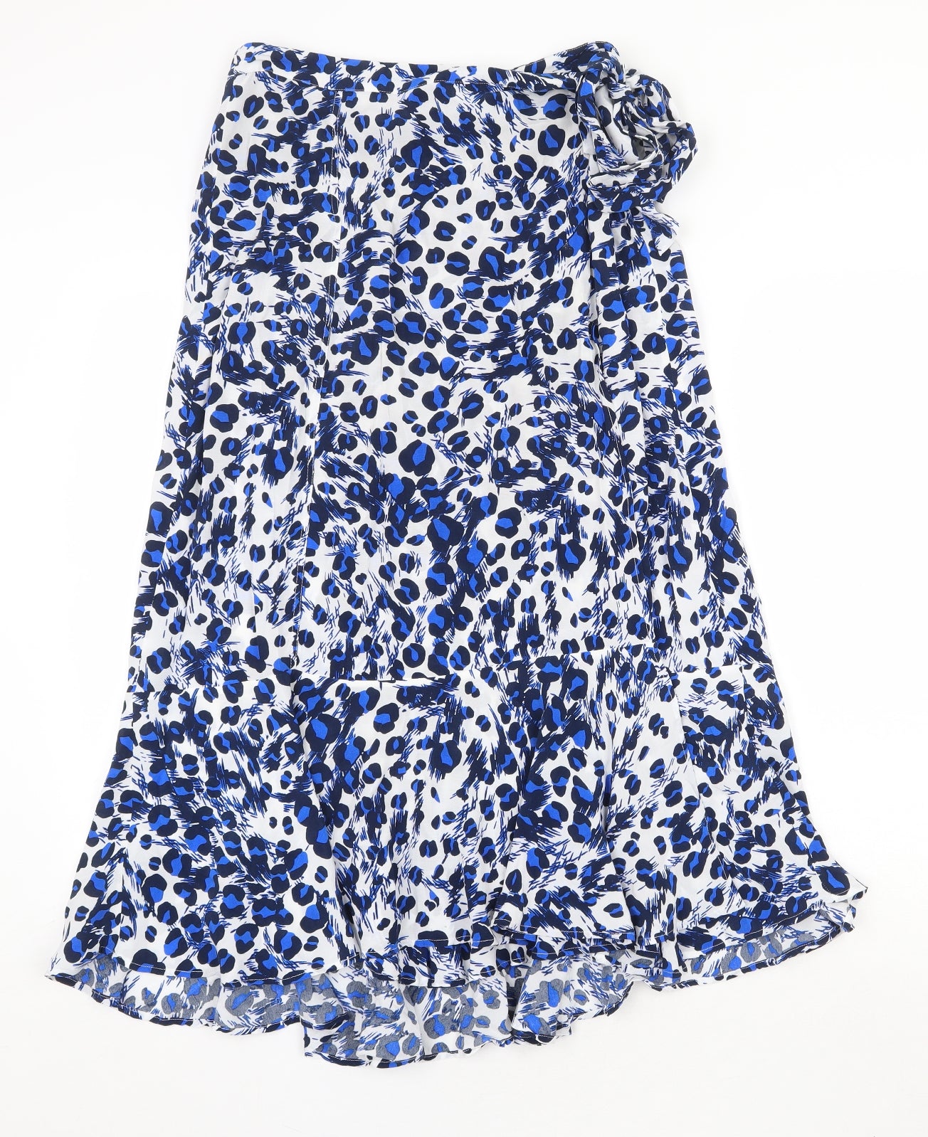 Whistles Womens Blue Animal Print Cotton Wrap Skirt Size 12 Button - Leopard Pattern