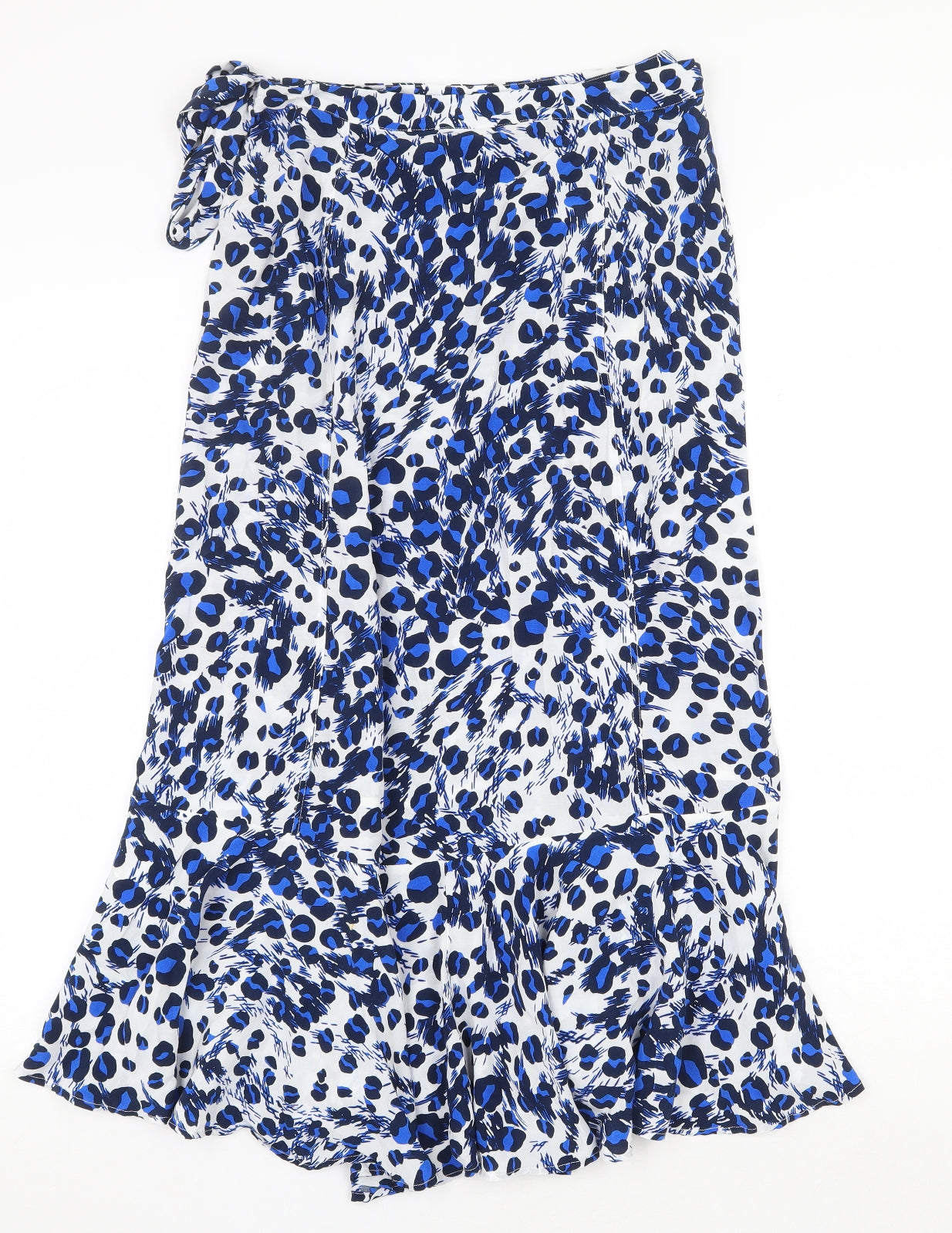 Whistles Womens Blue Animal Print Cotton Wrap Skirt Size 12 Button - Leopard Pattern