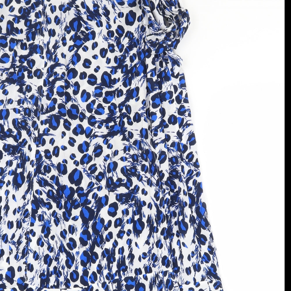 Whistles Womens Blue Animal Print Cotton Wrap Skirt Size 12 Button - Leopard Pattern