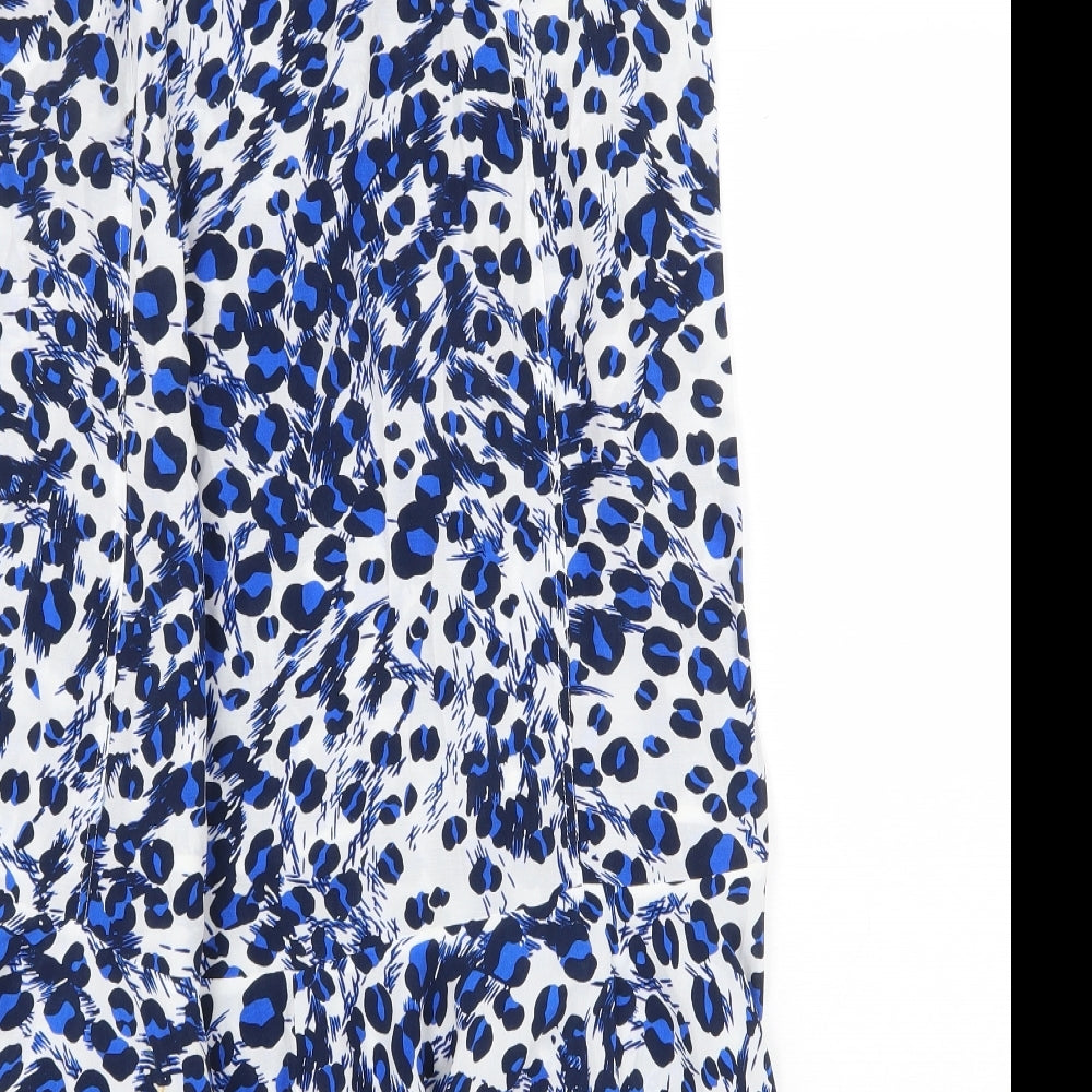 Whistles Womens Blue Animal Print Cotton Wrap Skirt Size 12 Button - Leopard Pattern