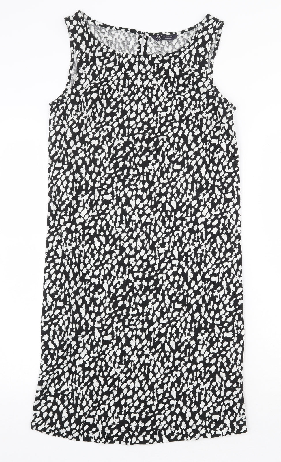 Marks and Spencer Womens Black Geometric Viscose Shift Size 6 Round Neck Button