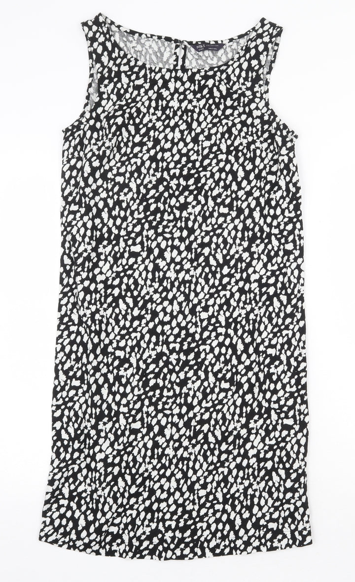 Marks and Spencer Womens Black Geometric Viscose Shift Size 6 Round Neck Button