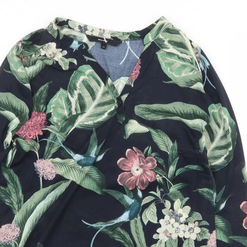 Vera Moda Womens Multicoloured Geometric Polyester Basic T-Shirt Size XS V-Neck - Leaf Print