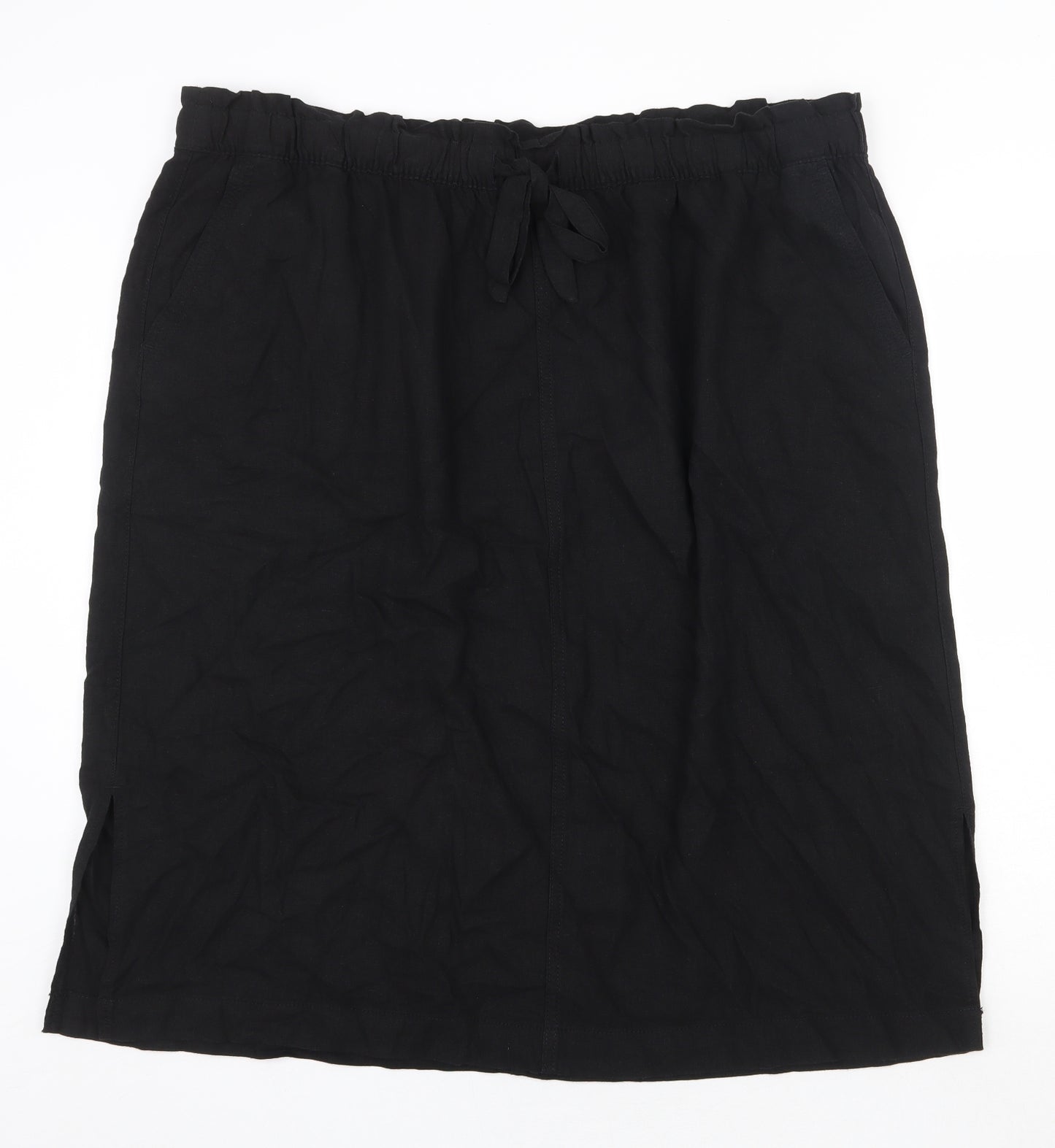 Marks and Spencer Womens Black Cotton Straight & Pencil Skirt Size 24 Drawstring