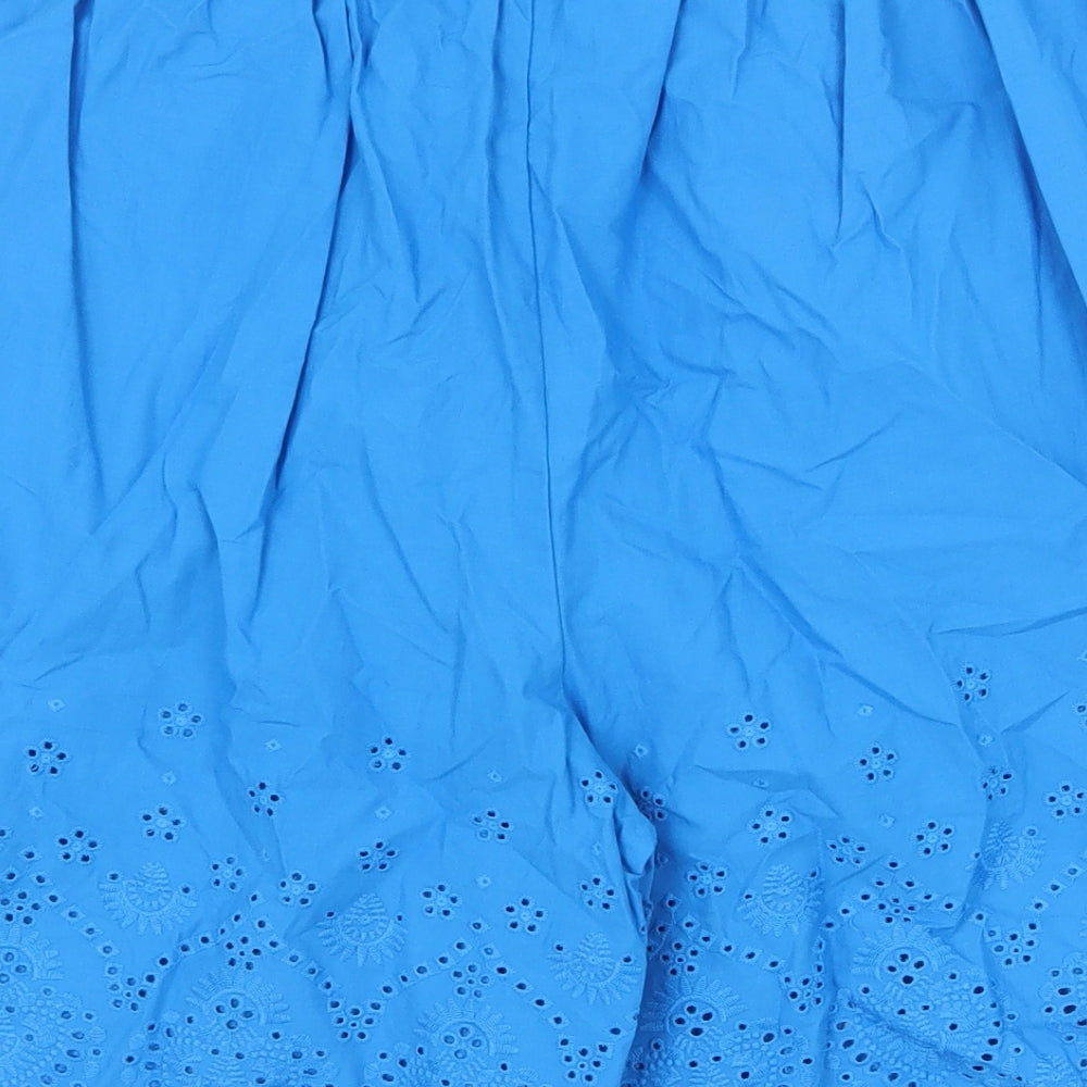 Marks and Spencer Womens Blue Viscose Culotte Shorts Size 10 Regular Pull On - Broderie Anglaise Details