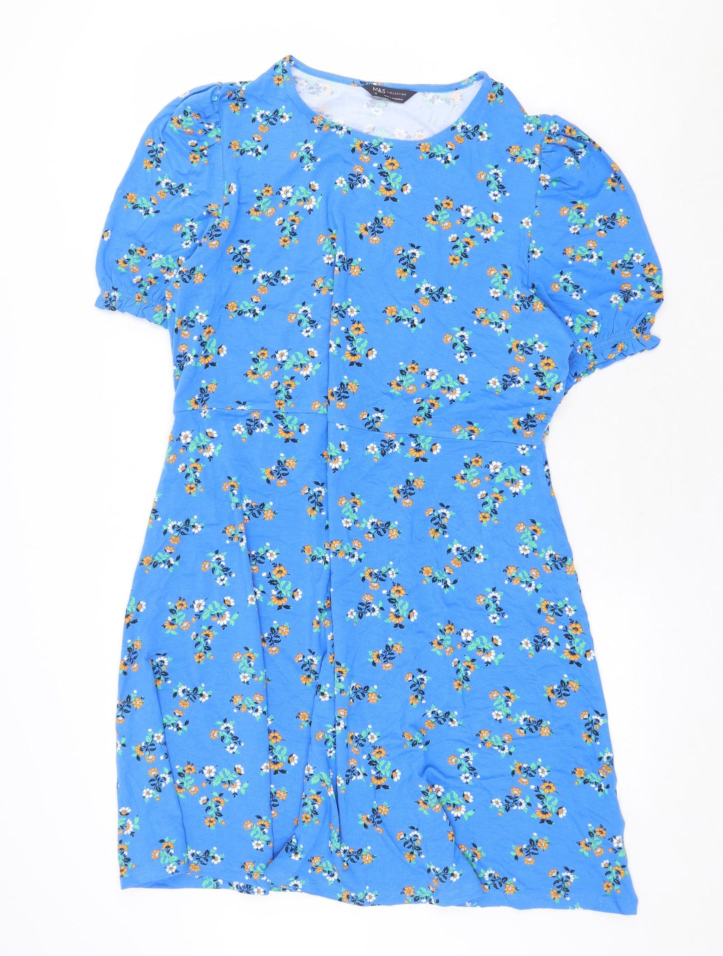 Marks and Spencer Womens Blue Floral Viscose A-Line Size 18 Round Neck Pullover