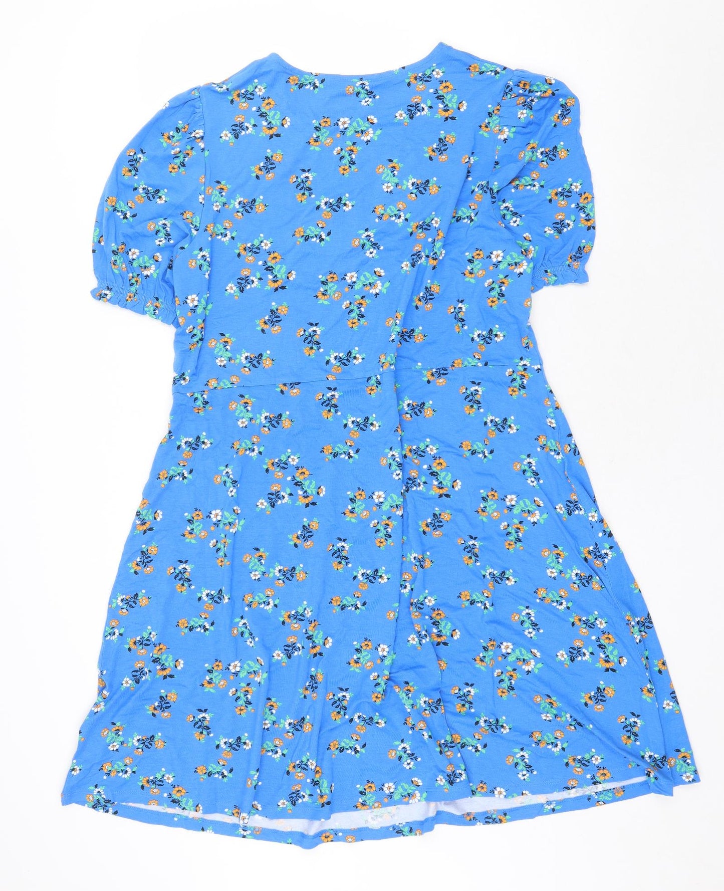 Marks and Spencer Womens Blue Floral Viscose A-Line Size 18 Round Neck Pullover