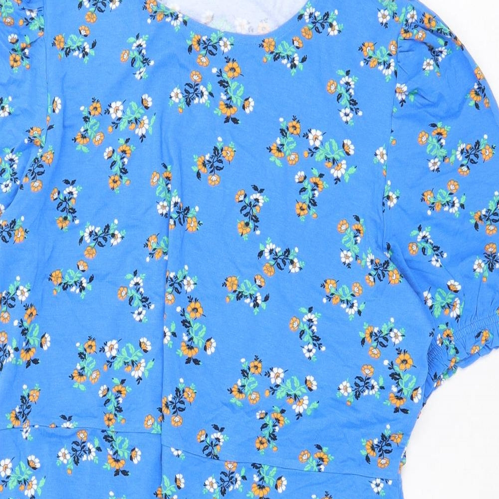 Marks and Spencer Womens Blue Floral Viscose A-Line Size 18 Round Neck Pullover