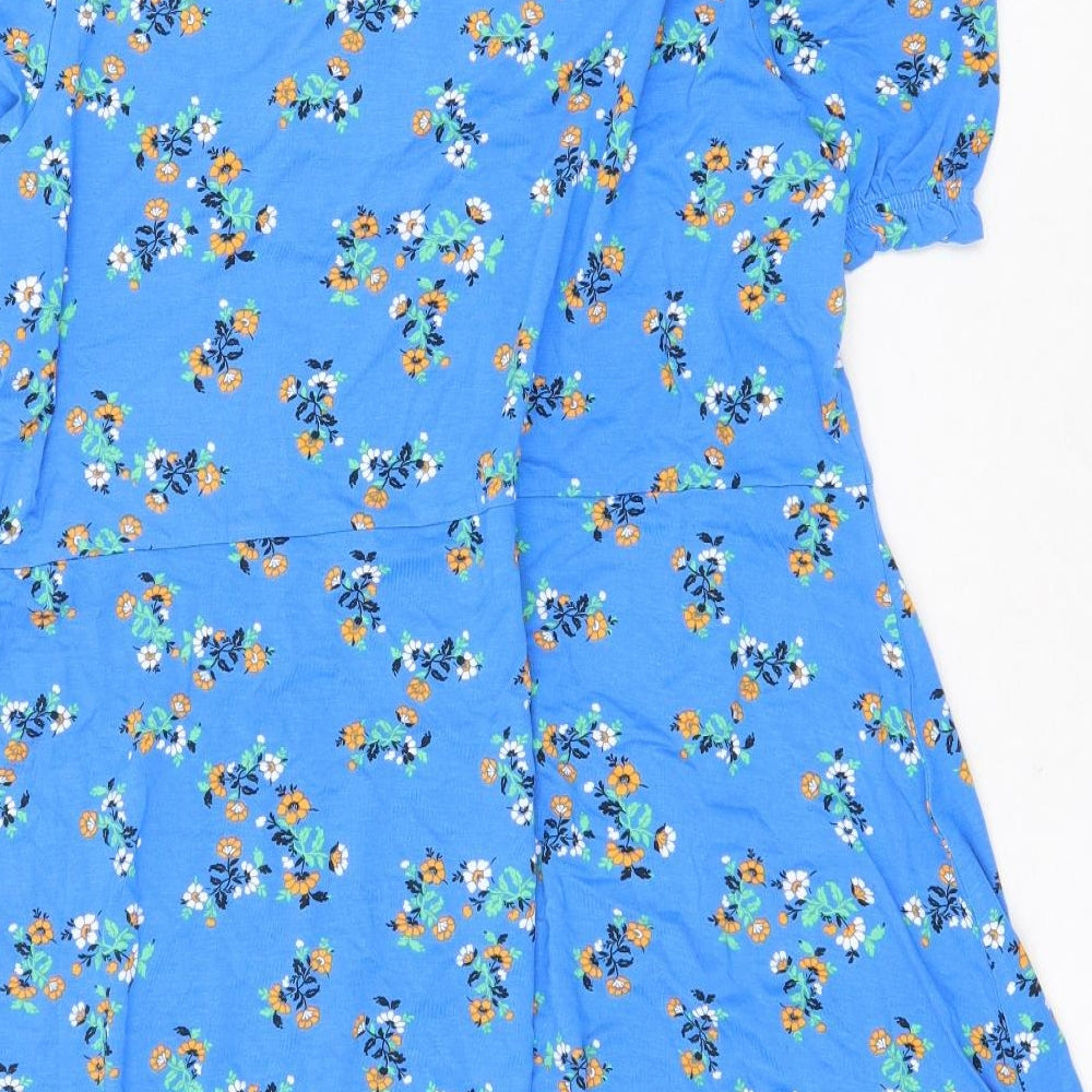 Marks and Spencer Womens Blue Floral Viscose A-Line Size 18 Round Neck Pullover