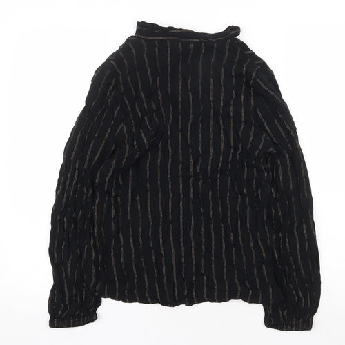 Marks and Spencer Womens Black Striped Viscose Basic Blouse Size 10 V-Neck