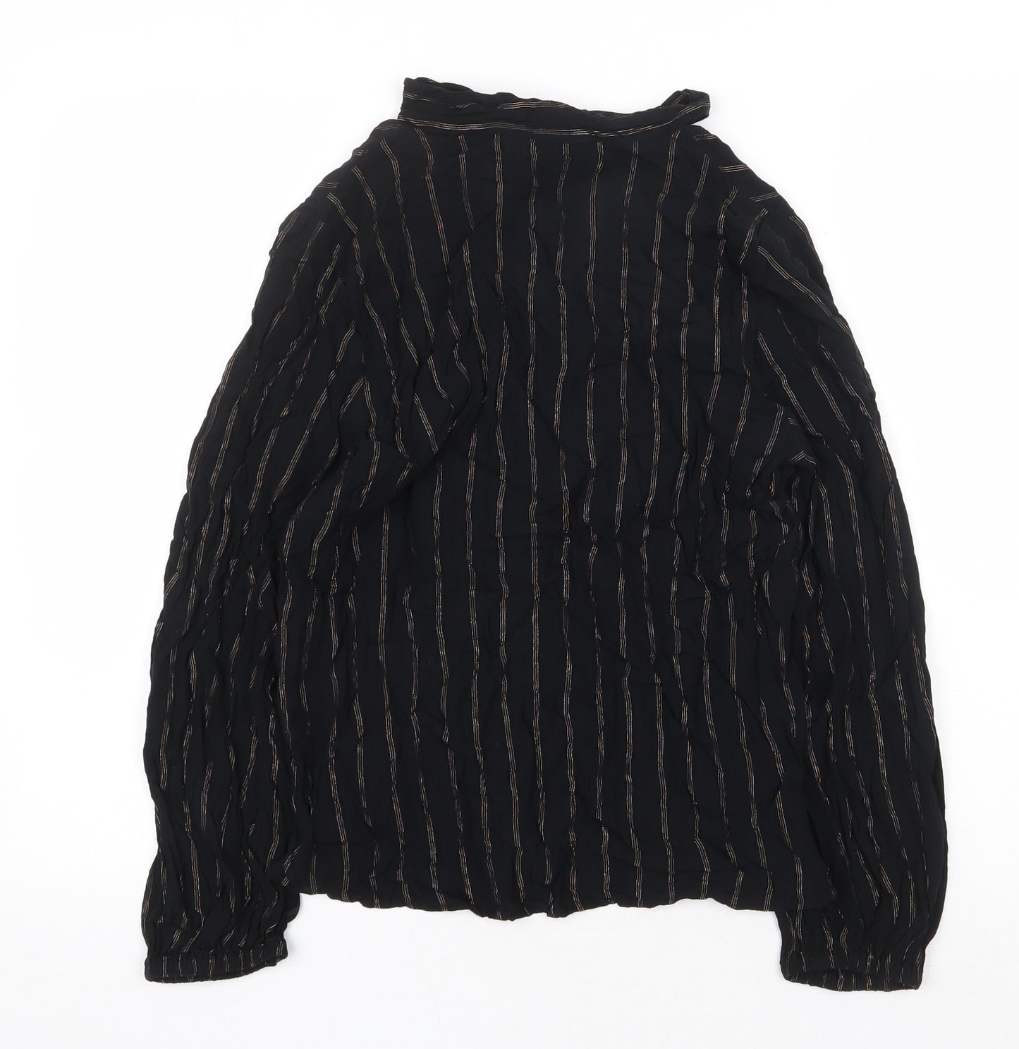 Marks and Spencer Womens Black Striped Viscose Basic Blouse Size 10 V-Neck