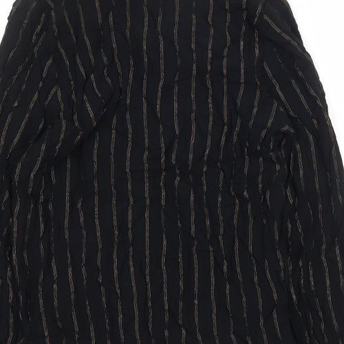 Marks and Spencer Womens Black Striped Viscose Basic Blouse Size 10 V-Neck