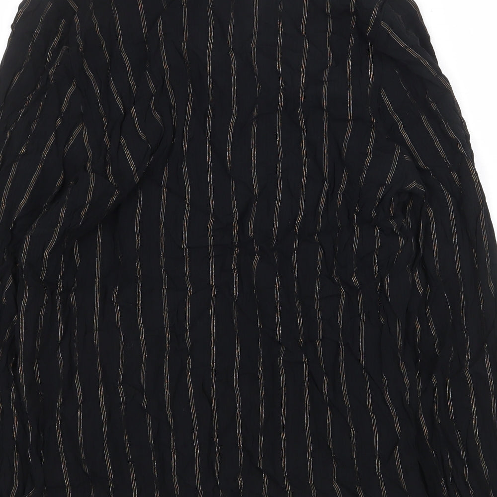 Marks and Spencer Womens Black Striped Viscose Basic Blouse Size 10 V-Neck
