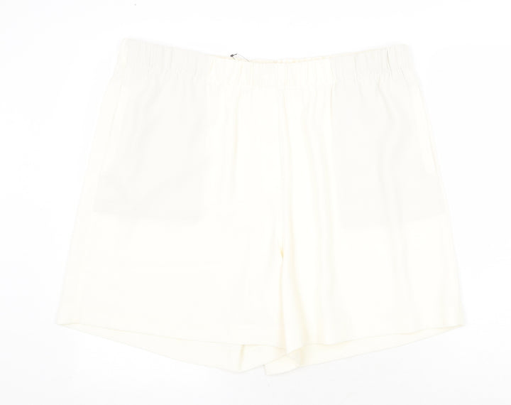 Marks and Spencer Womens Ivory Polyester Basic Shorts Size 24 Regular Pull On