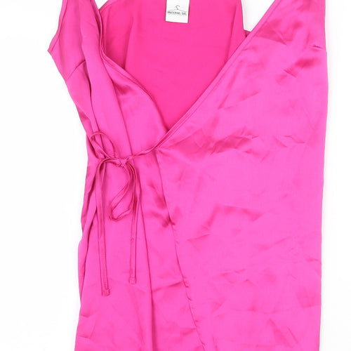 Material Gal Womens Pink Polyester Wrap Dress Size 8 V-Neck Pullover