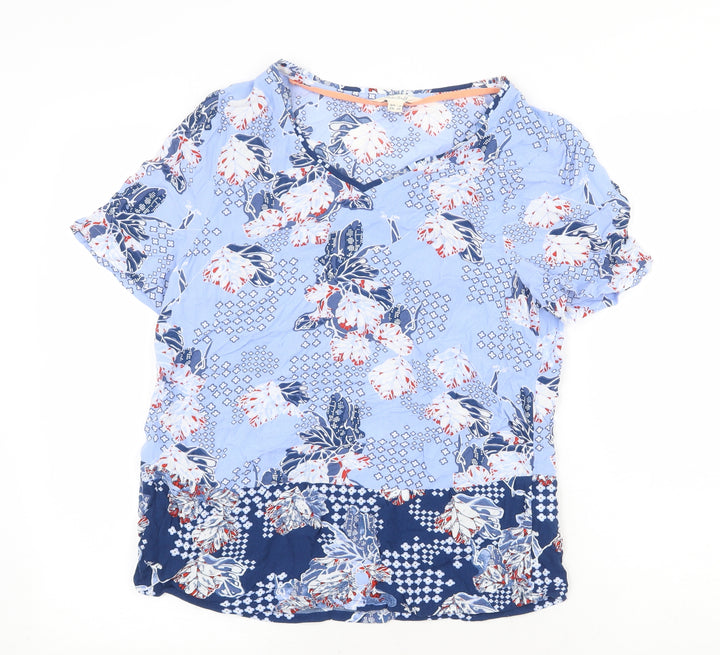 Marks and Spencer Womens Blue Geometric Viscose Basic Blouse Size 8 V-Neck