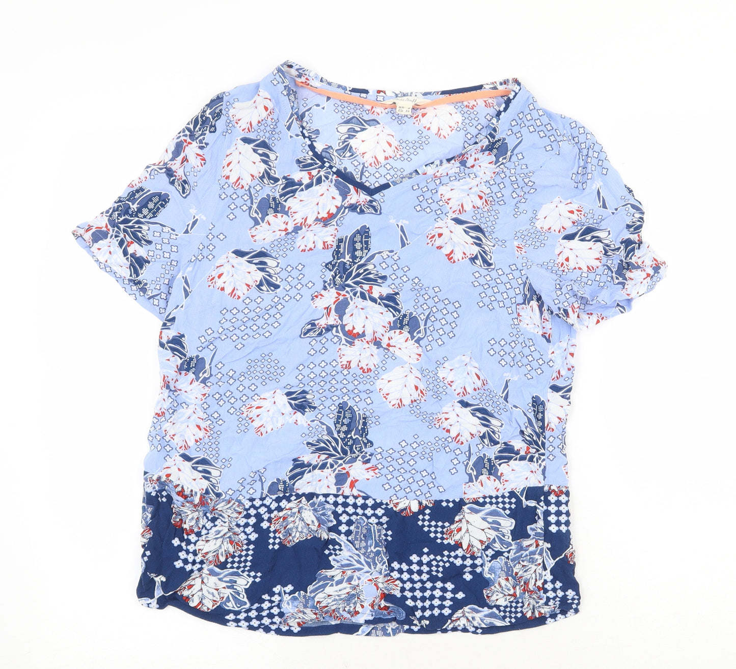 Marks and Spencer Womens Blue Geometric Viscose Basic Blouse Size 8 V-Neck