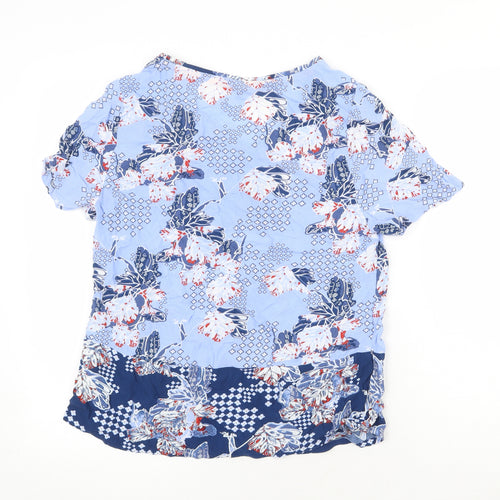 Marks and Spencer Womens Blue Geometric Viscose Basic Blouse Size 8 V-Neck