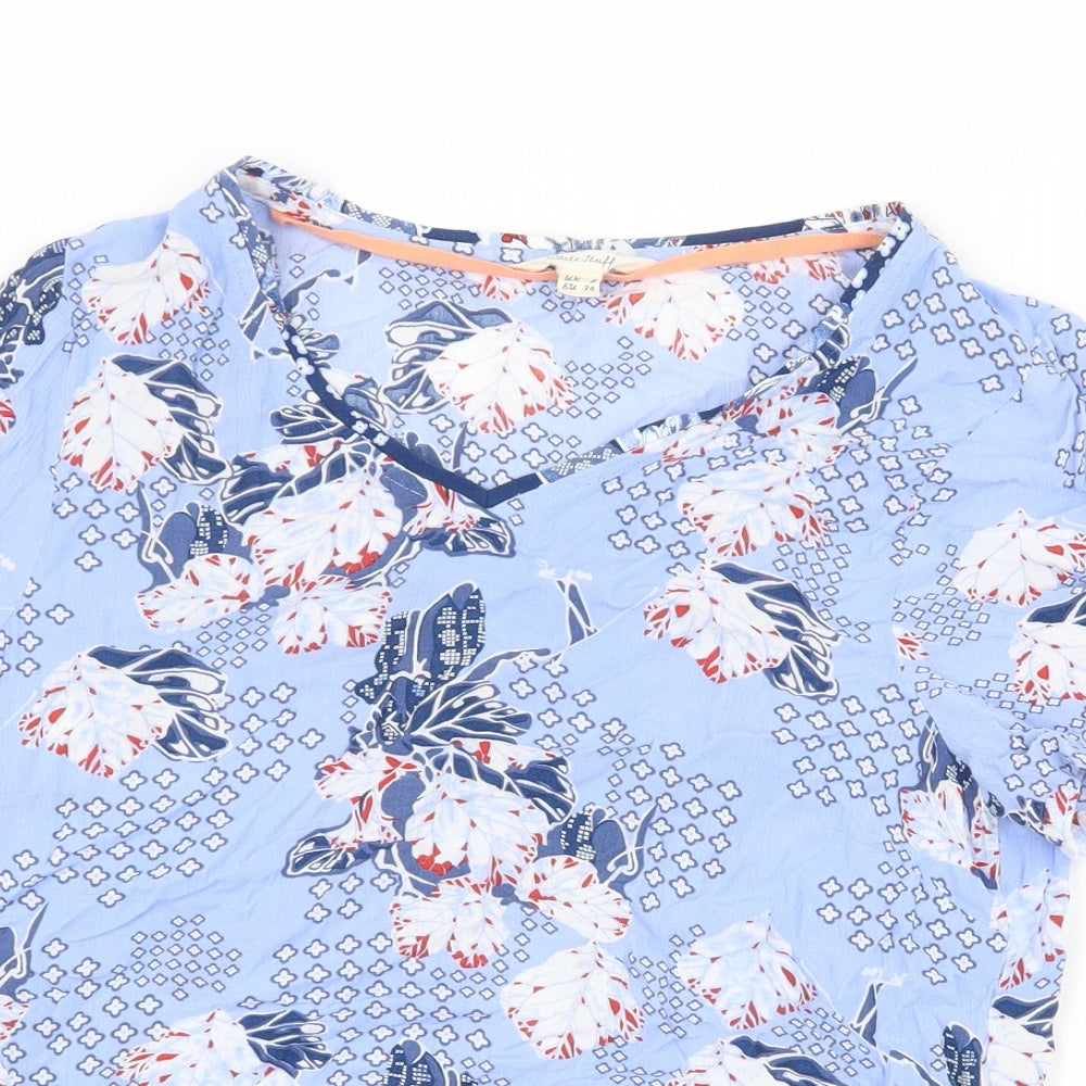 Marks and Spencer Womens Blue Geometric Viscose Basic Blouse Size 8 V-Neck