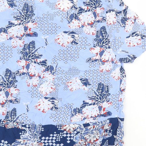 Marks and Spencer Womens Blue Geometric Viscose Basic Blouse Size 8 V-Neck