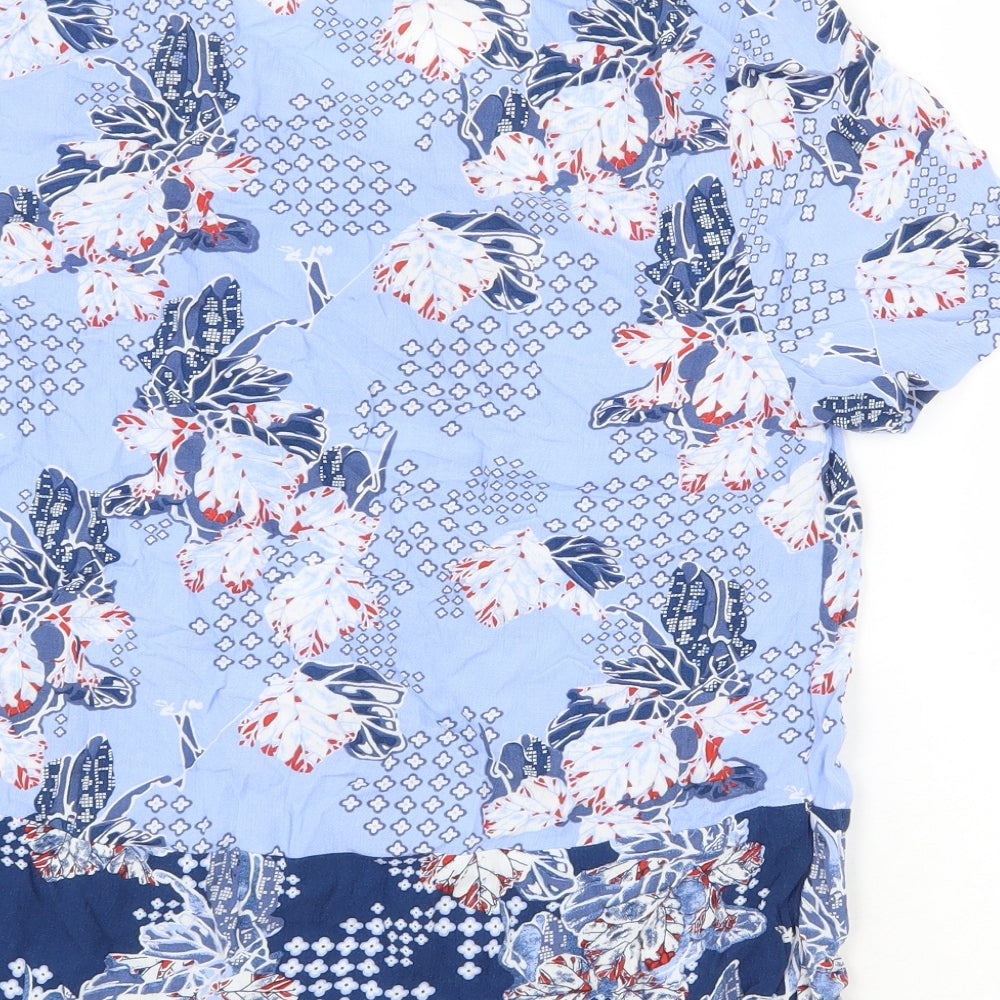 Marks and Spencer Womens Blue Geometric Viscose Basic Blouse Size 8 V-Neck