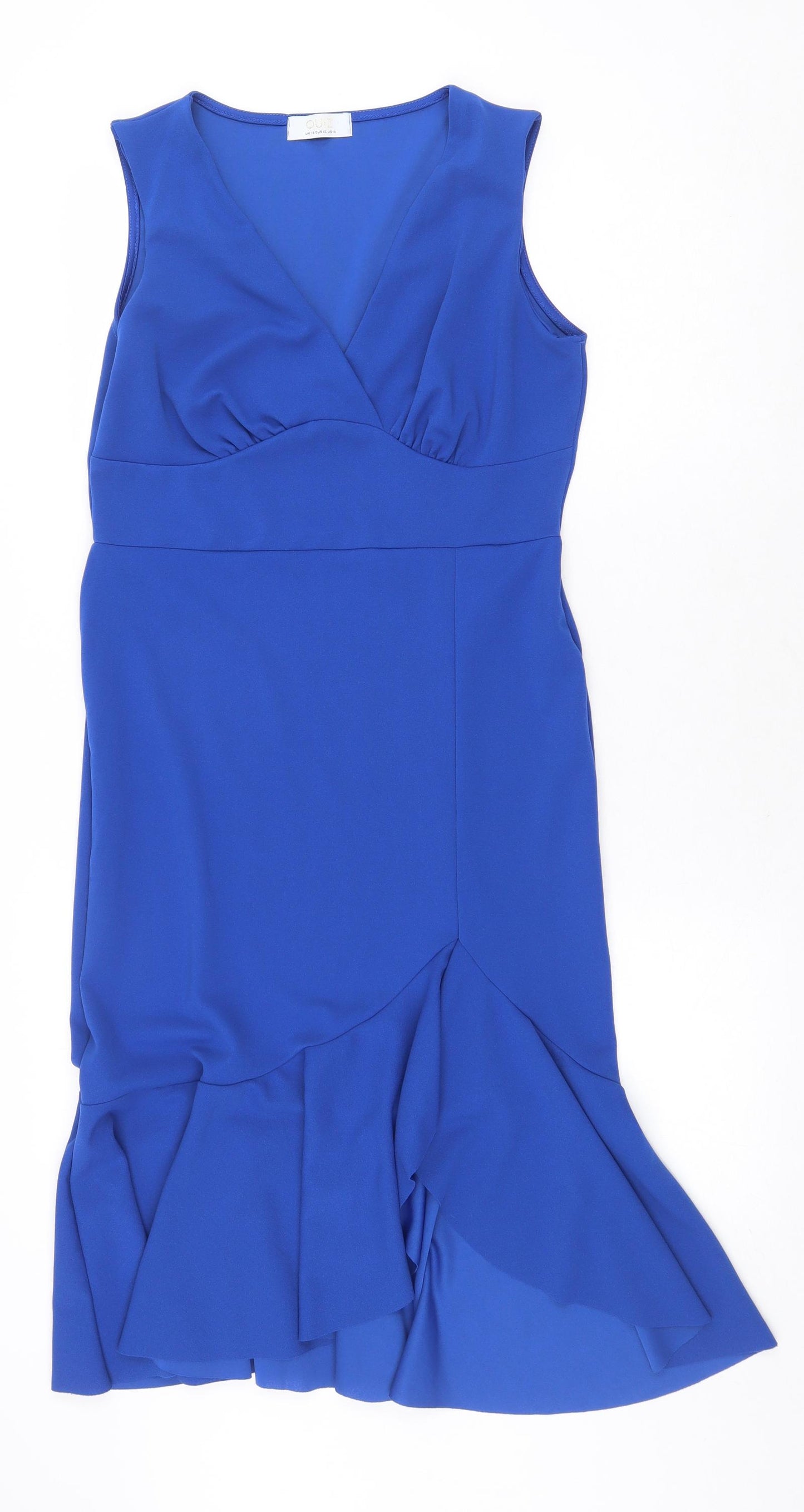 Quiz Womens Blue Polyester Pencil Dress Size 14 V-Neck Pullover