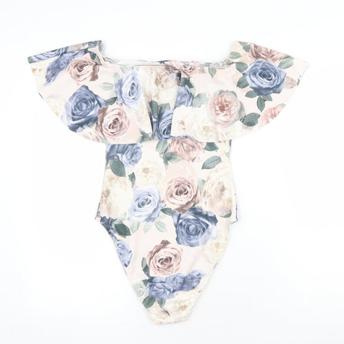 New Look Womens Multicoloured Floral Nylon Bodysuit One-Piece Size 12 Snap