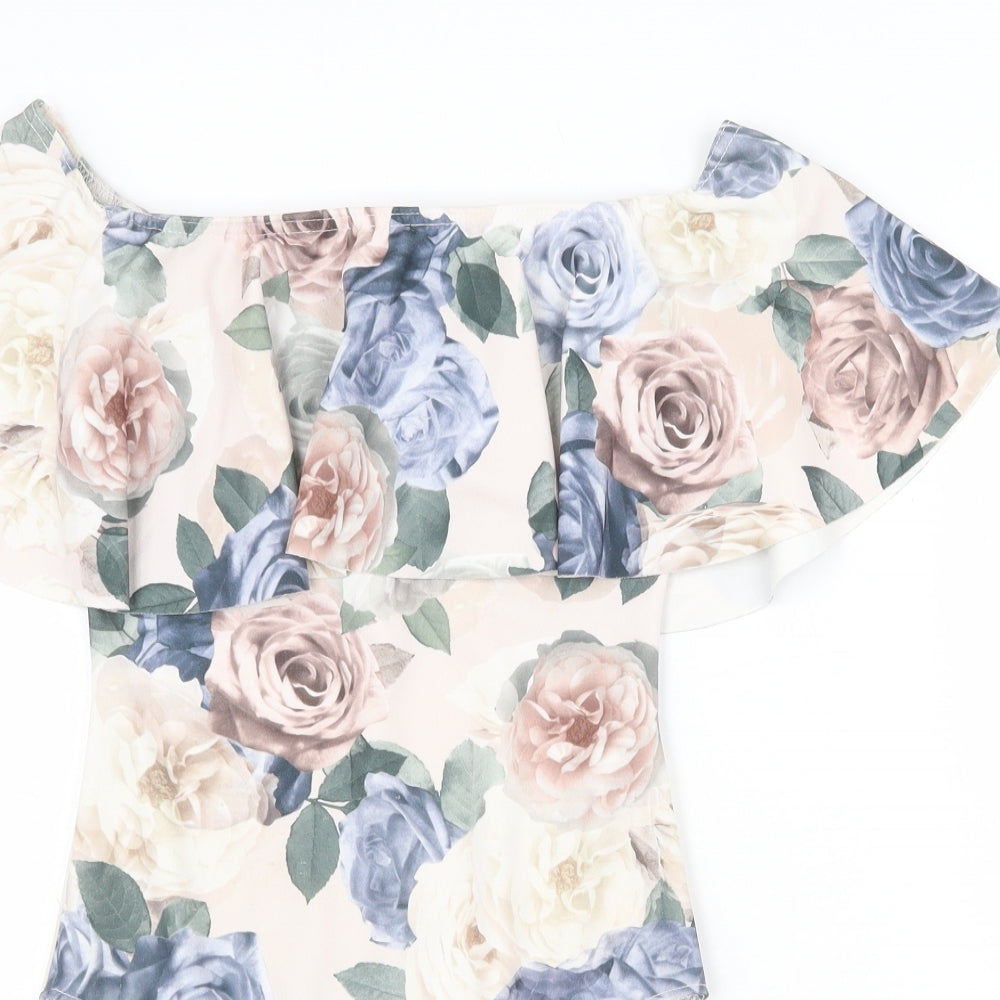 New Look Womens Multicoloured Floral Nylon Bodysuit One-Piece Size 12 Snap