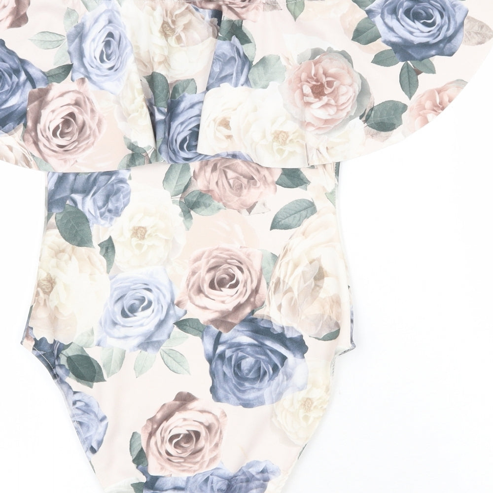 New Look Womens Multicoloured Floral Nylon Bodysuit One-Piece Size 12 Snap