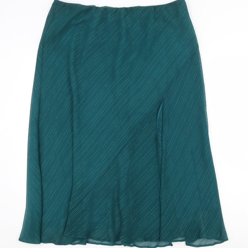 Preworn Womens Green Striped Polyester Swing Skirt Size 18