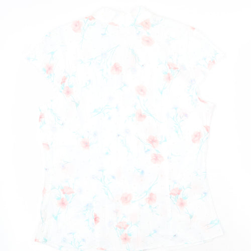 Preworn Womens White Geometric 100% Cotton Basic Button-Up Size 14 V-Neck