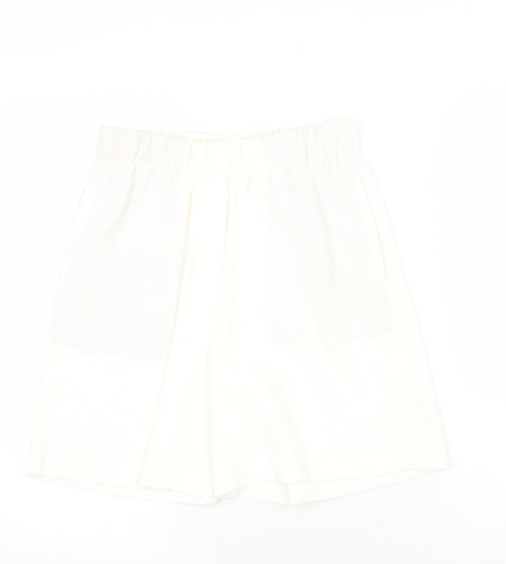 Marks and Spencer Womens White Polyester Culotte Shorts Size 6 Regular Pull On