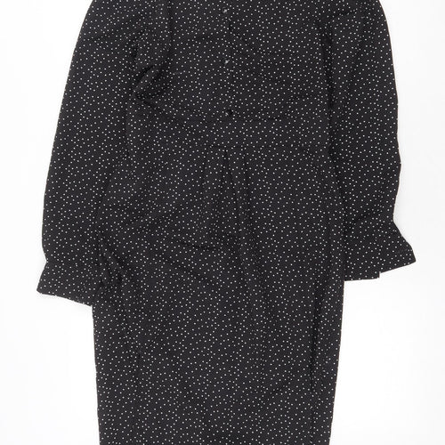 Ayanapa Womens Black Polka Dot Polyester Shirt Dress Size M Collared Button