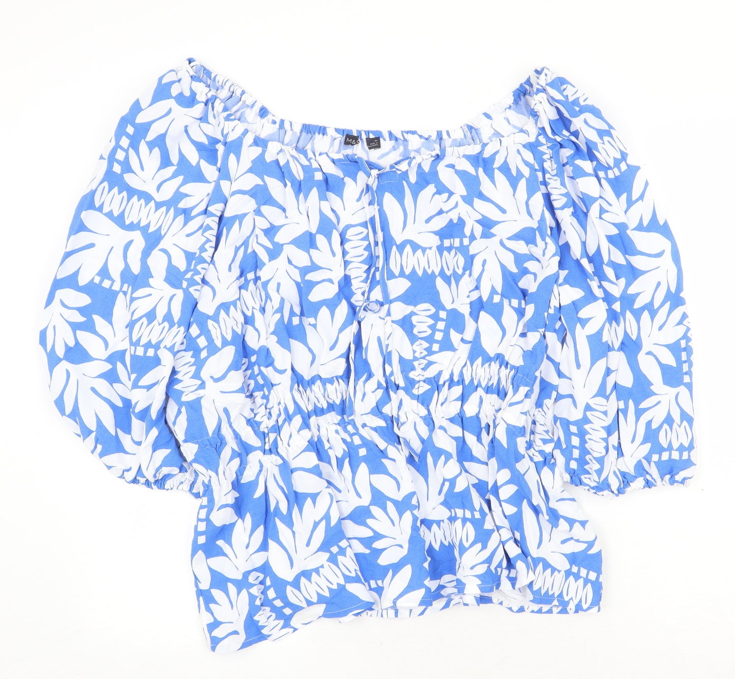 Marks and Spencer Womens Blue Geometric Polyester Basic Blouse Size 24 Off the Shoulder