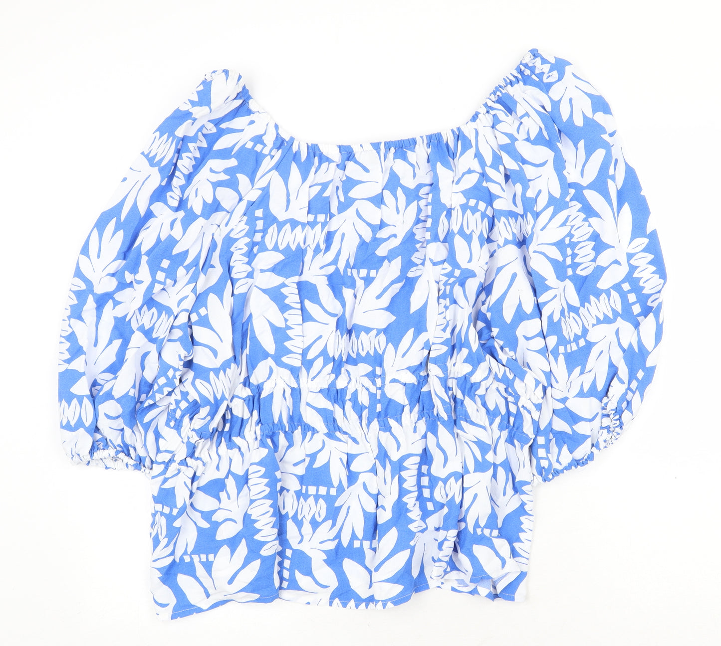 Marks and Spencer Womens Blue Geometric Polyester Basic Blouse Size 24 Off the Shoulder