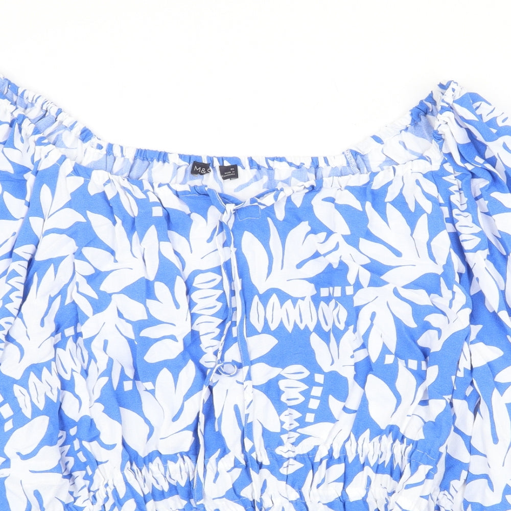 Marks and Spencer Womens Blue Geometric Polyester Basic Blouse Size 24 Off the Shoulder
