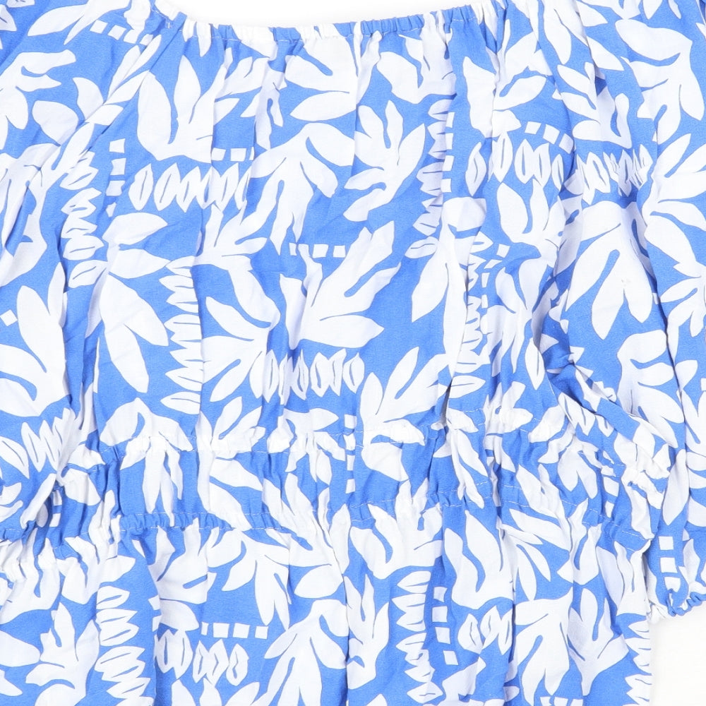 Marks and Spencer Womens Blue Geometric Polyester Basic Blouse Size 24 Off the Shoulder