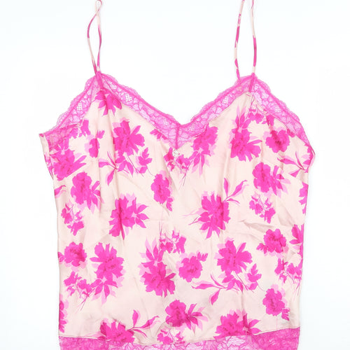 Marks and Spencer Womens Pink Floral Silk Camisole Tank Size 22 V-Neck - Lace trim