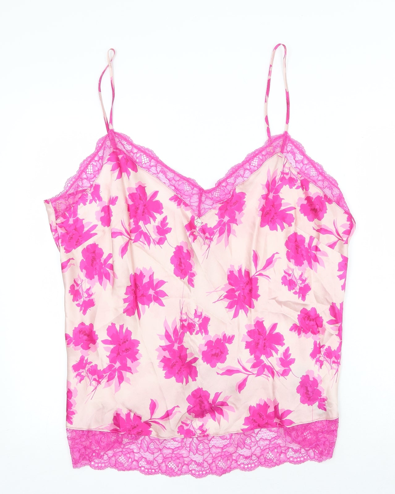 Marks and Spencer Womens Pink Floral Silk Camisole Tank Size 22 V-Neck - Lace trim