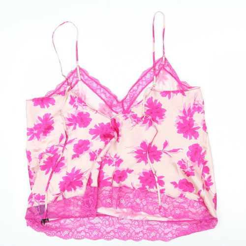 Marks and Spencer Womens Pink Floral Silk Camisole Tank Size 22 V-Neck - Lace trim