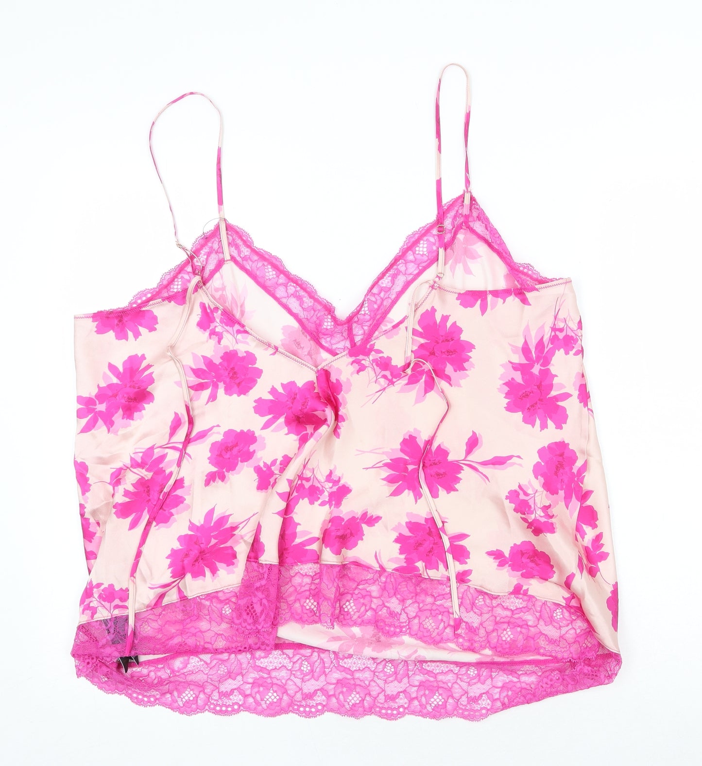 Marks and Spencer Womens Pink Floral Silk Camisole Tank Size 22 V-Neck - Lace trim