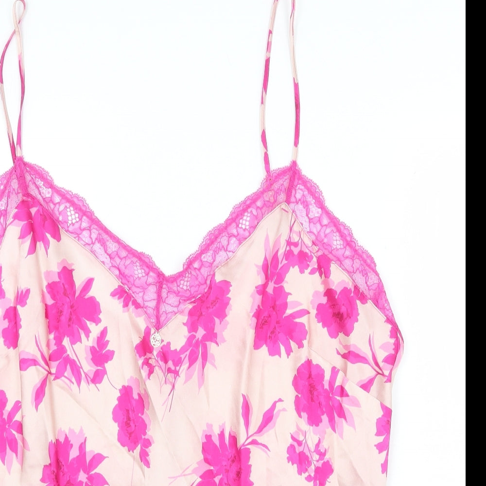 Marks and Spencer Womens Pink Floral Silk Camisole Tank Size 22 V-Neck - Lace trim