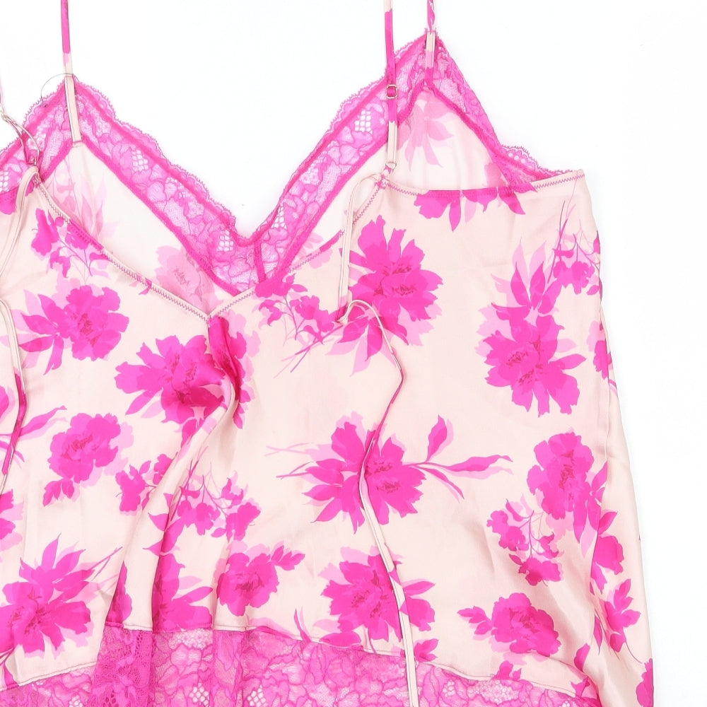Marks and Spencer Womens Pink Floral Silk Camisole Tank Size 22 V-Neck - Lace trim