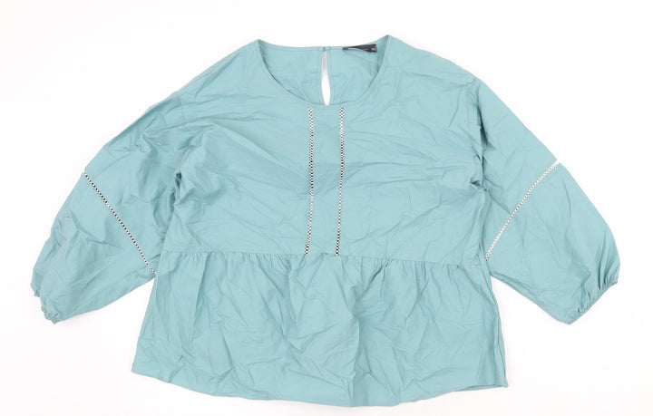 Marks and Spencer Womens Green 100% Cotton Basic Blouse Size 12 Round Neck