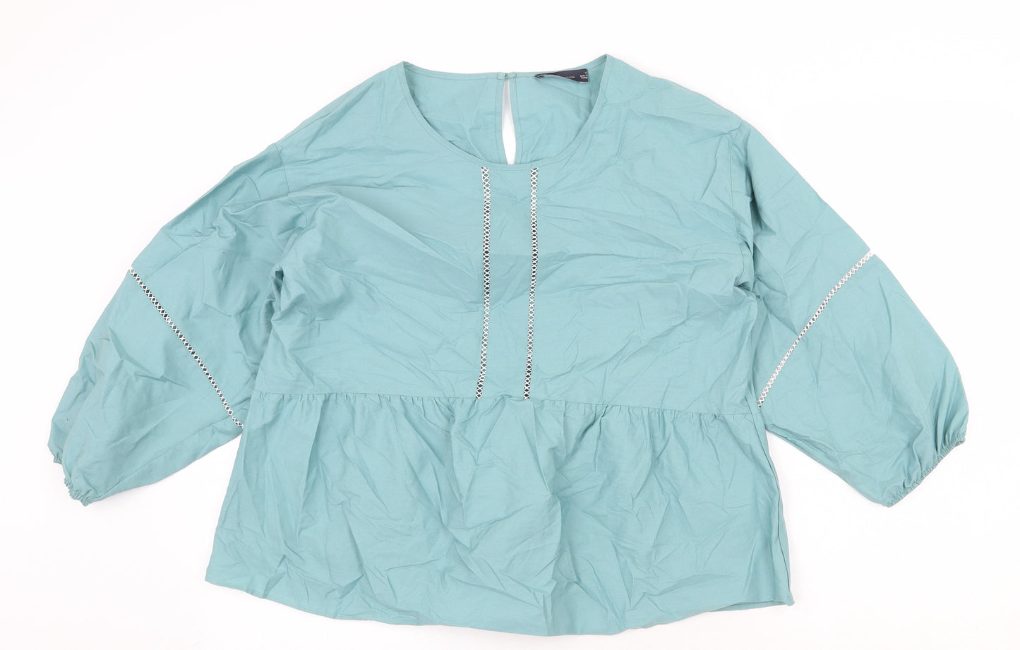 Marks and Spencer Womens Green 100% Cotton Basic Blouse Size 12 Round Neck