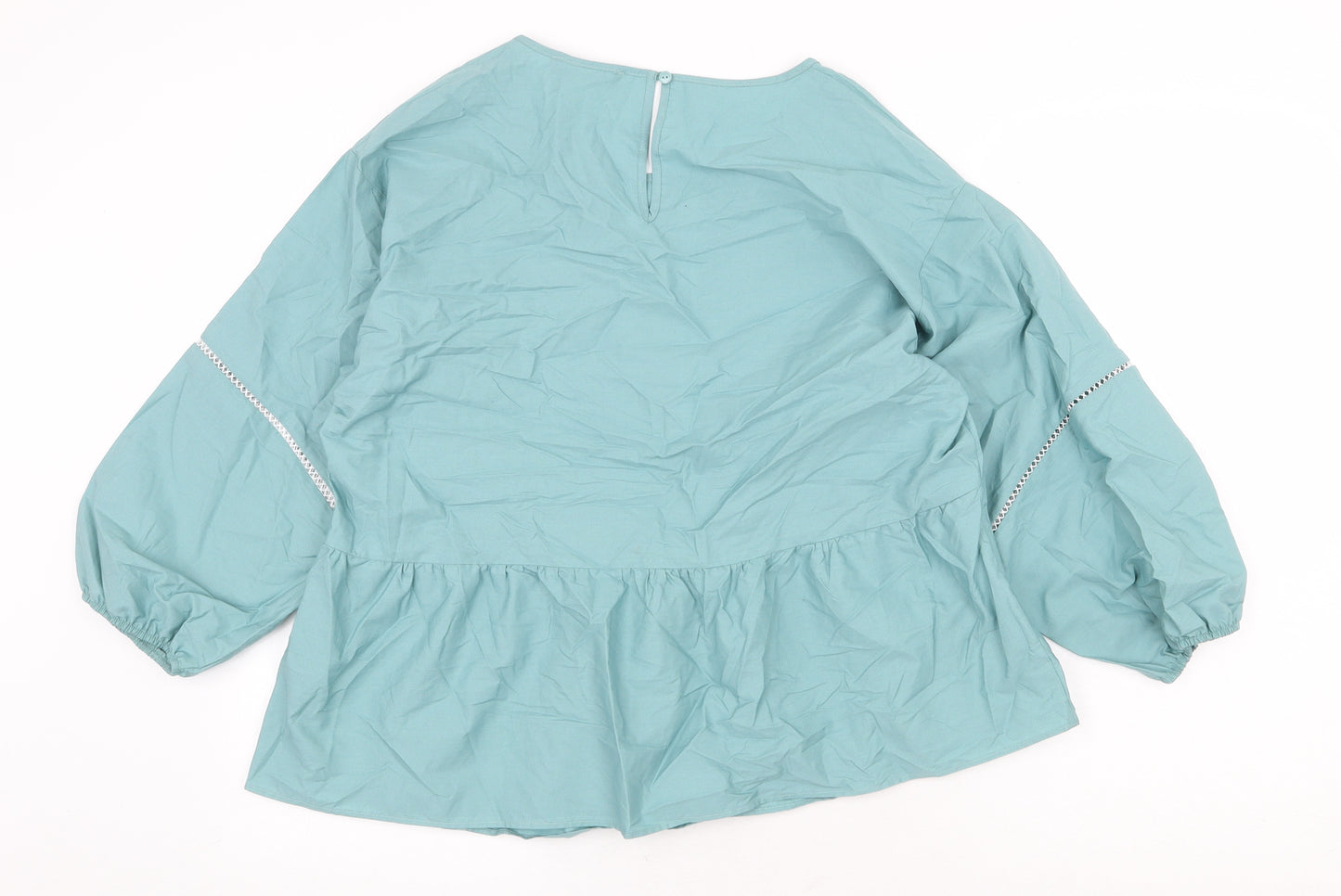 Marks and Spencer Womens Green 100% Cotton Basic Blouse Size 12 Round Neck