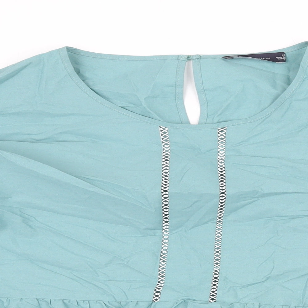 Marks and Spencer Womens Green 100% Cotton Basic Blouse Size 12 Round Neck
